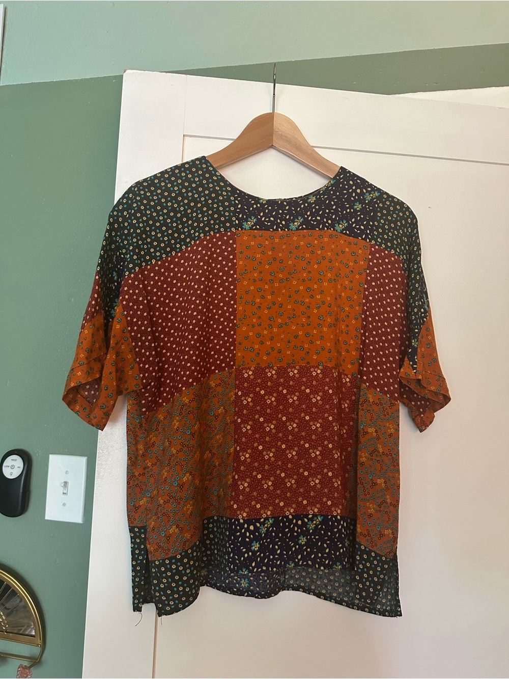 Patchwork Short-Sleeve Shirt - Rust & Black